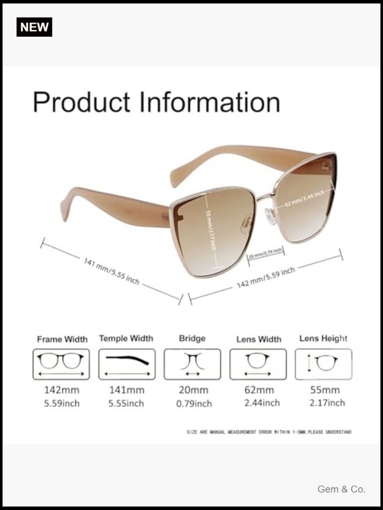Oversized Cat-Eye Sunglasses Metal Square Frame Fashion UV400 main image 6